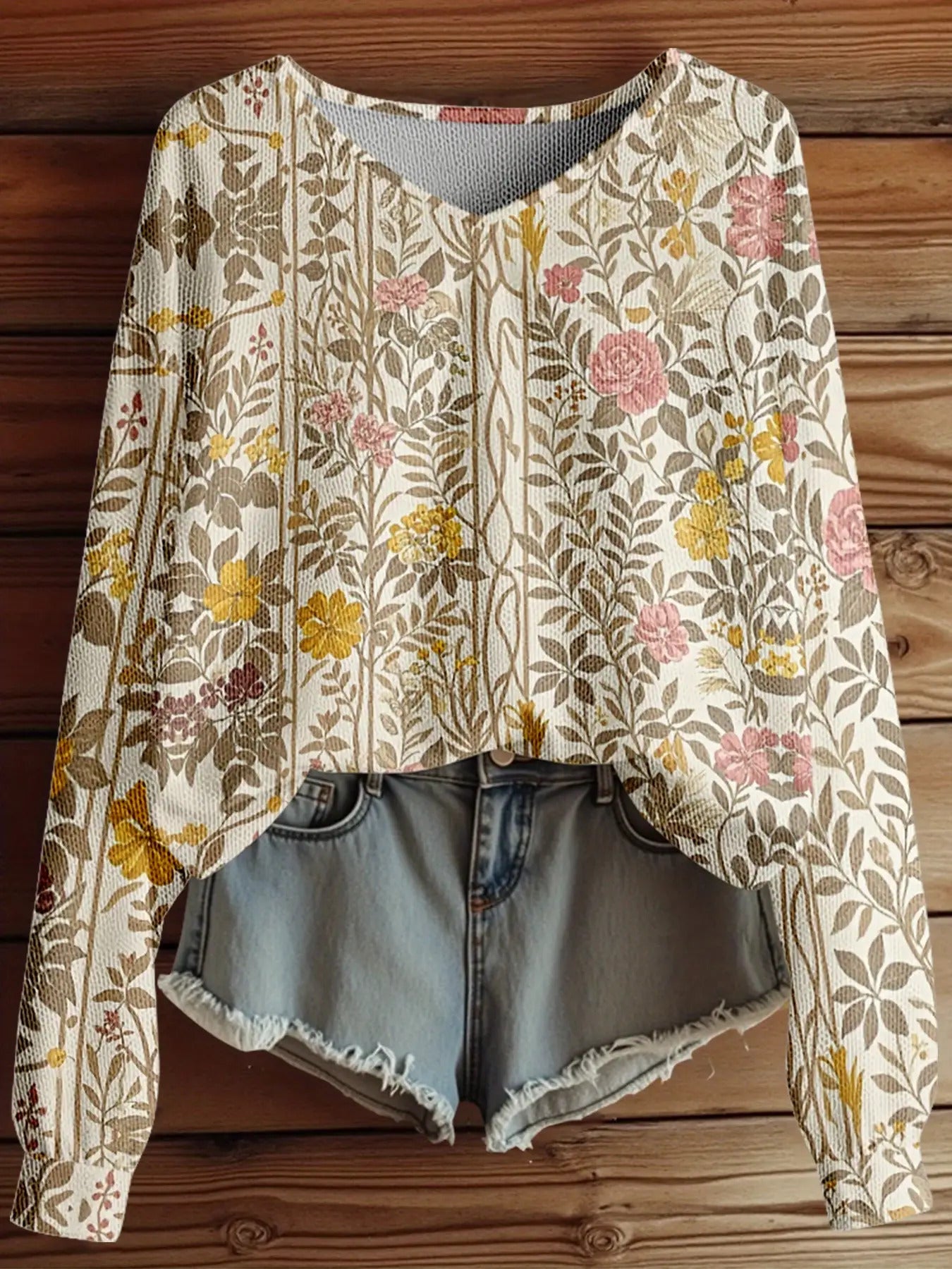 Dreamcore Women’s Plus-Size Knit Hoodie: French Street Vibe, 3D Retro Floral Print – V-Neck, Drop Shoulders & Soft Loose Fit, Spring/Autumn Outerwear Like a Gentle Childhood Daydream (Daily Wear)