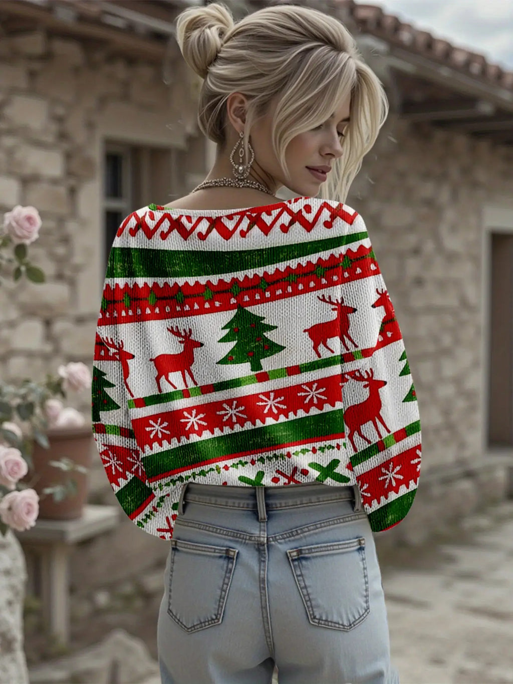 Dreamcore Women’s Oversized Knit Hoodie: French Street Vibe, 3D Retro Floral Print – Soft Loose Fit for Spring & Autumn, Like a Whisper of Childhood Dreams (Plus Size)