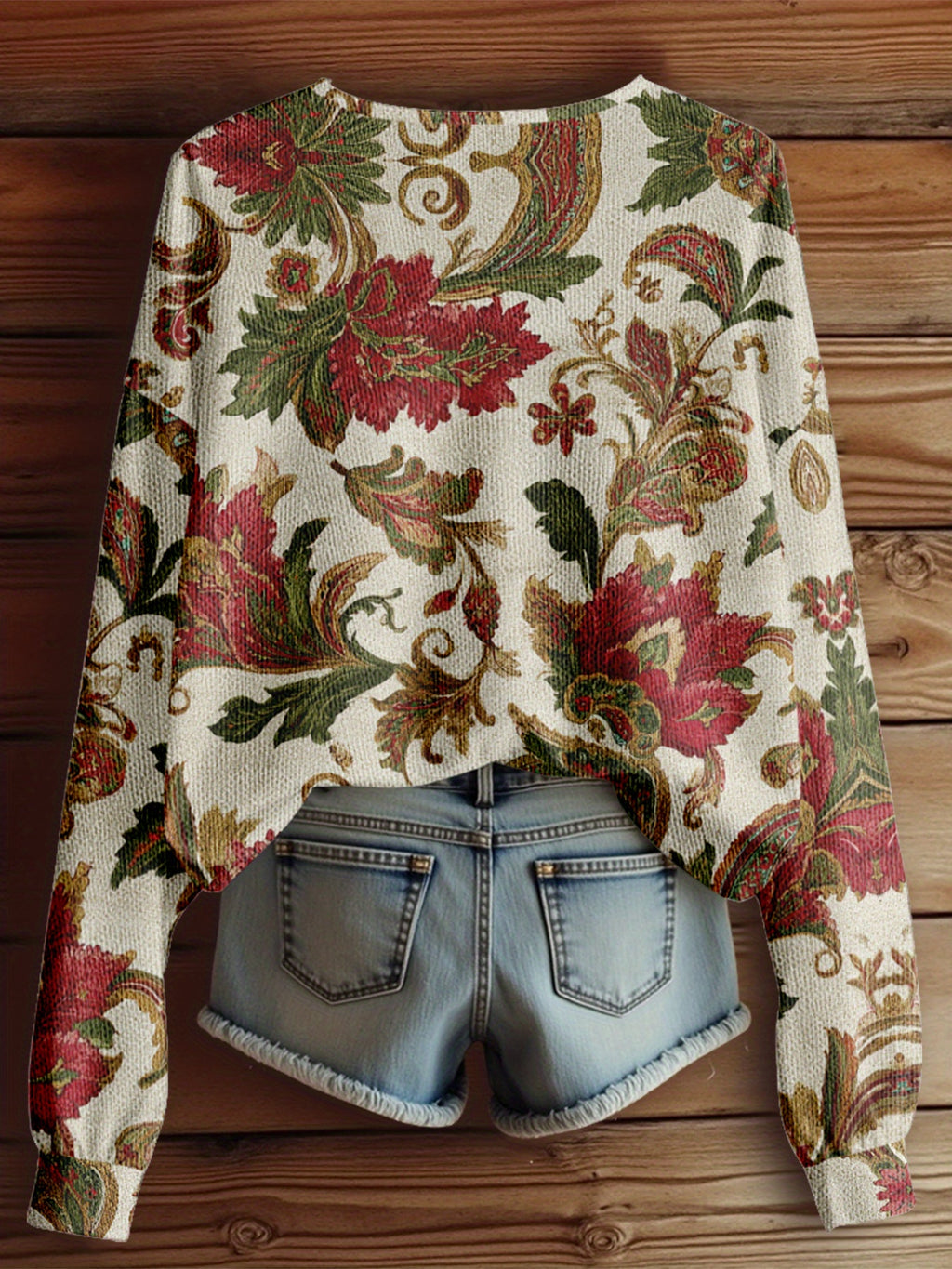 Dreamcore Women’s Plus-Size Knit Hoodie: French Street Vibe, 3D Retro Floral Print – V-Neck & Drop Shoulders, Soft Loose Spring/Autumn Outerwear, Like a Gentle Childhood Daydream (Daily/Work/Commute)