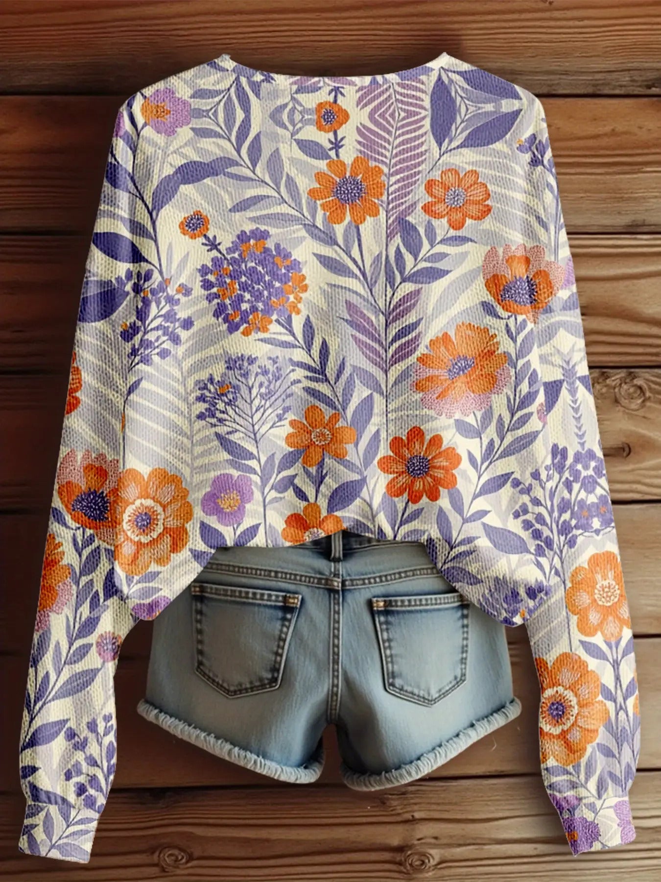 Dreamcore Plus-Size Women’s Sweater Jacket: French Street Vibe, V-Neck & Asymmetric Hem – Soft Multicolor Floral Print, Winter Warmth Like a Childhood Daydream (Pink/Orange/Purple/Green/Yellow)