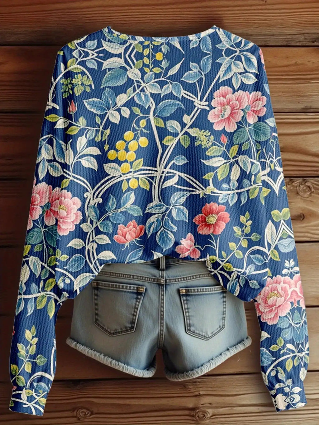 Dreamcore Plus-Size Sweater Jacket: French-Inspired V-Neck, 3D Floral Print & Asymmetric Hem – Soft Winter Warmth, Like a Childhood Dream in Pastels (White/Pink/Green/Blue)